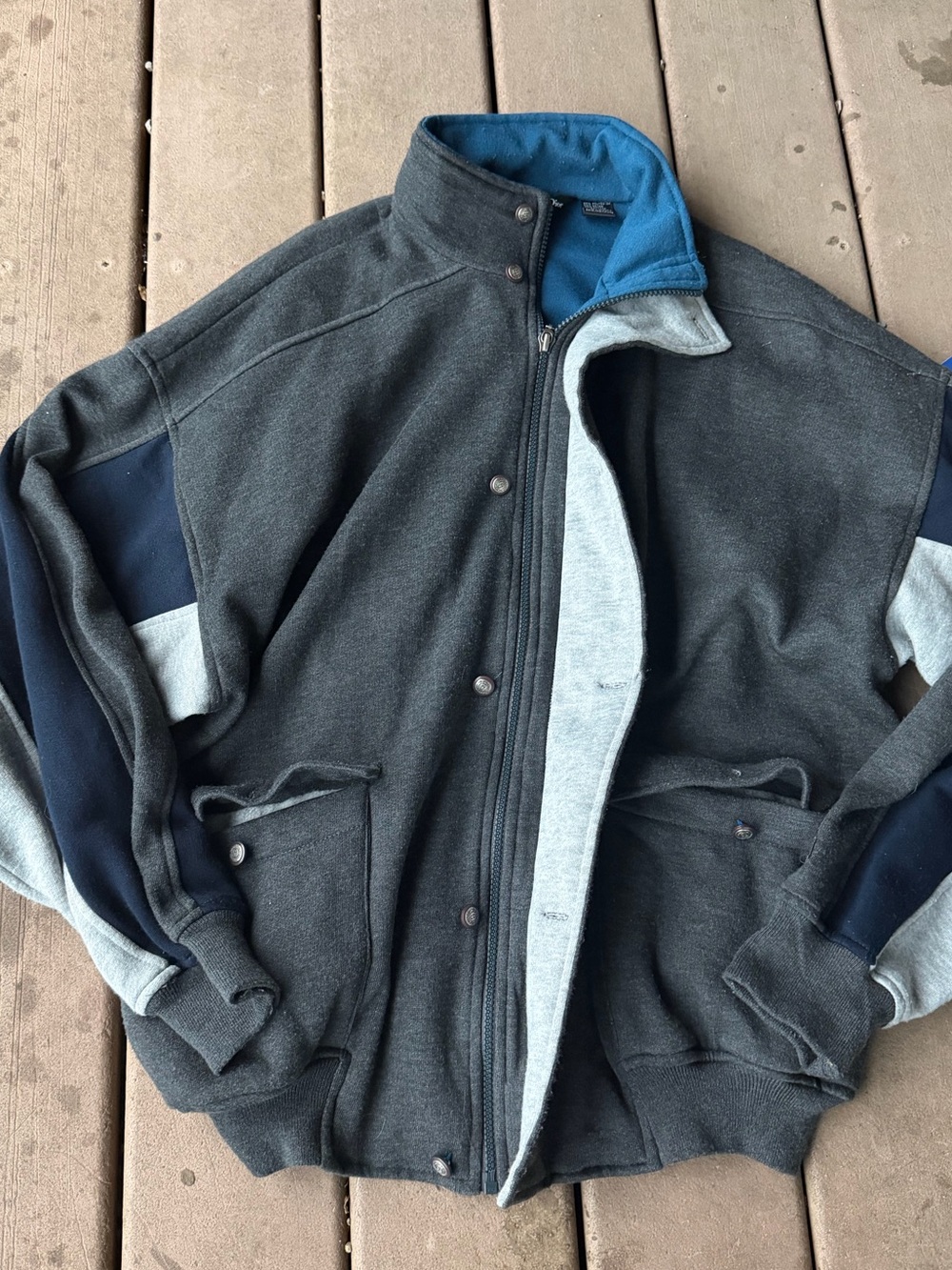 VTG Christian Dior Monsieur Jacket XL Colorblock Gray Teal Zip Snap WPL 6754